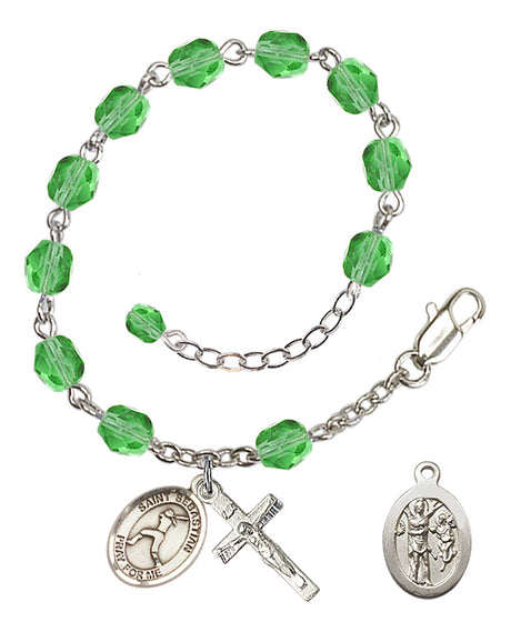 Saint Sebastian Softball Rosary Bracelet - Silver Plate - August - Peridot