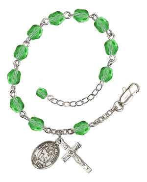Saint Vincent Ferrer Rosary Bracelet - Silver Plate - August - Peridot