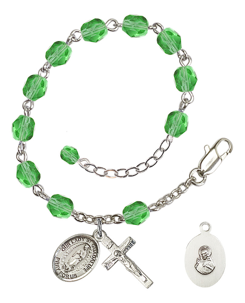 Our Lady of Guadalupe Rosary Bracelet - Silver Plate - August - Peridot