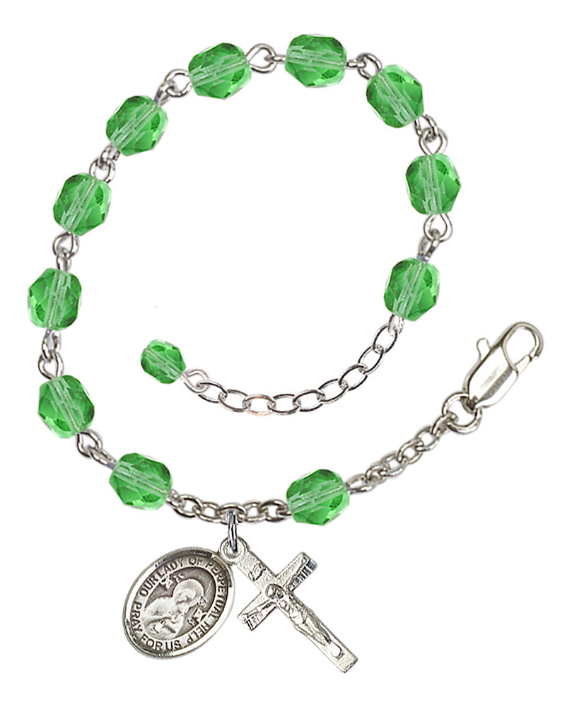 Our Lady of Perpetual Help Rosary Bracelet - Silver Plate - August - Peridot