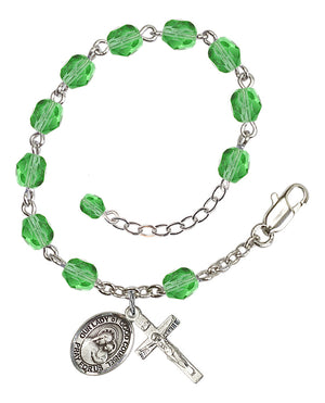 Our Lady of Good Counsel Rosary Bracelet - Silver Plate - August - Peridot