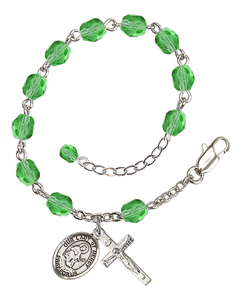 Our Lady of Mercy Rosary Bracelet - Silver Plate - August - Peridot