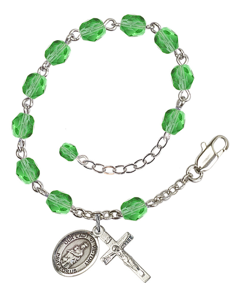 Our Lady of Victory Rosary Bracelet - Silver Plate - August - Peridot