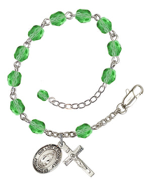 Our Lady of Good Help Rosary Bracelet - Silver Plate - August - Peridot