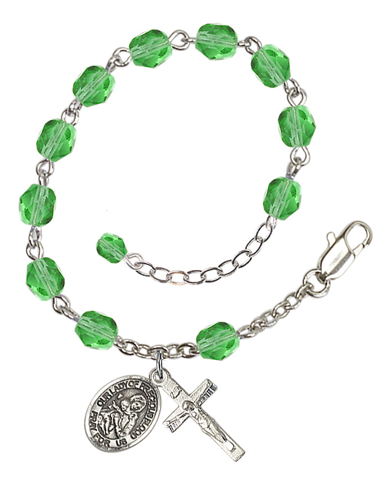 Our Lady of Precious Blood Rosary Bracelet - Silver Plate - August - Peridot