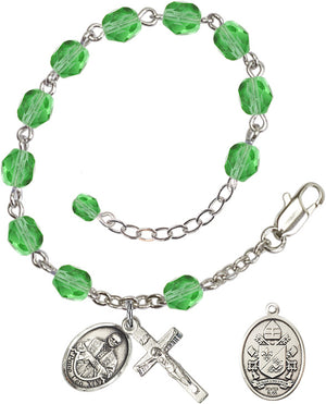 Pope Leo XIV Rosary Bracelet - Silver Plate - August - Peridot