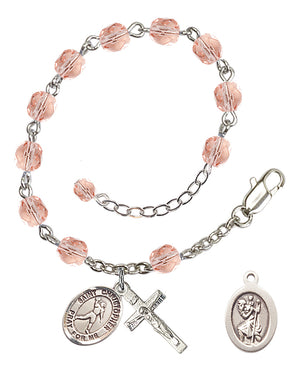 Saint Christopher Football Rosary Bracelet - Silver Plate - October - Pink
