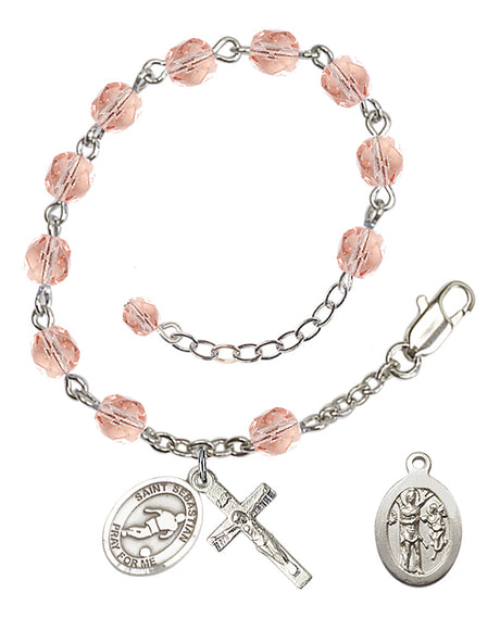 Saint Sebastian Soccer Rosary Bracelet - Silver Plate - October - Pink
