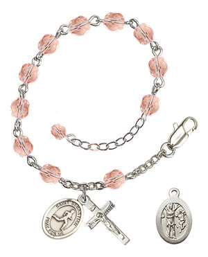 Saint Sebastian Track and Field Rosary Bracelet - Silver Plate - October - Pink