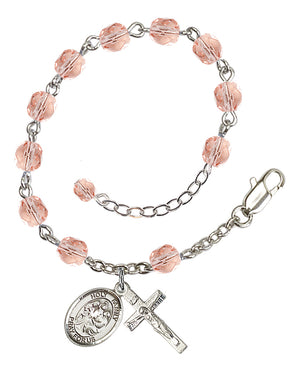 Holy Family Rosary Bracelet - Silver Plate - October - Pink