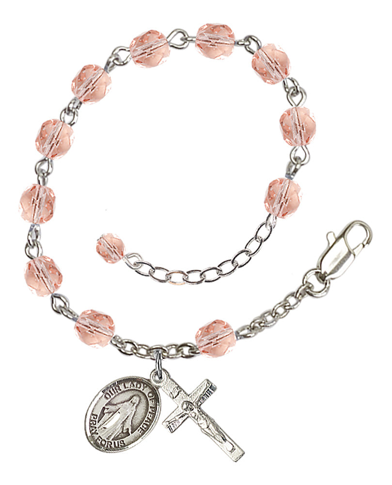 Our Lady of Peace Rosary Bracelet - Silver Plate - October - Pink