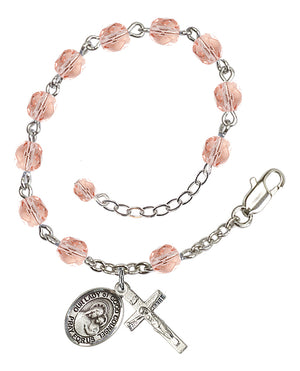 Our Lady of Good Counsel Rosary Bracelet - Silver Plate - October - Pink