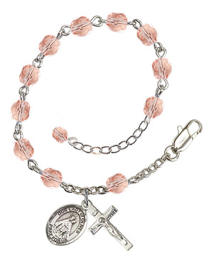Our Lady of Olives Rosary Bracelet - Silver Plate - October - Pink