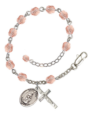 Saint Anne Rosary Bracelet - Silver Plate - October - Pink