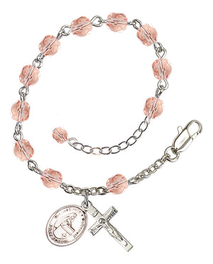 Blessed Emilee Doultremont Rosary Bracelet - Silver Plate - October - Pink