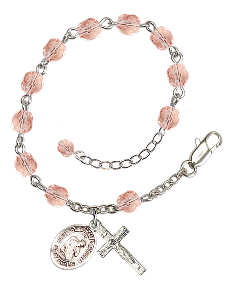 Blessed Herman the Cripple Rosary Bracelet - Silver Plate - October - Pink