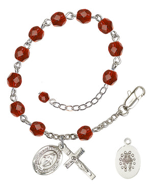 Miraculous Rosary Bracelet - Silver Plate - July - Ruby