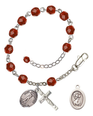 Saint Christopher Golf Rosary Bracelet - Silver Plate - July - Ruby