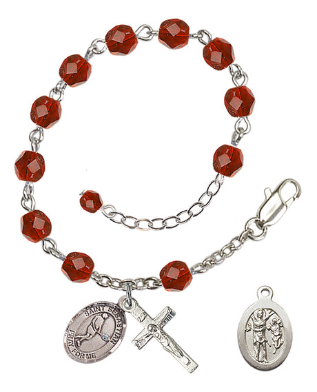 Saint Sebastian Tennis Rosary Bracelet - Silver Plate - July - Ruby