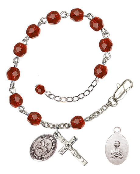 Saint Kateri Equestrian Rosary Bracelet - Silver Plate - July - Ruby