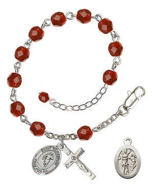Saint Sebastian Rugby Rosary Bracelet - Silver Plate - July - Ruby