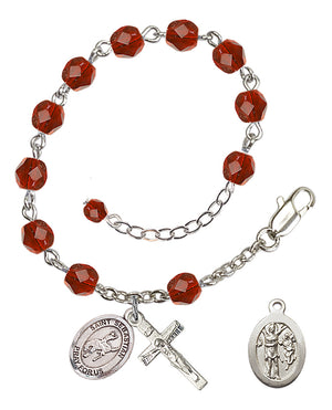 Saint Sebastian Rodeo Rosary Bracelet - Silver Plate - July - Ruby