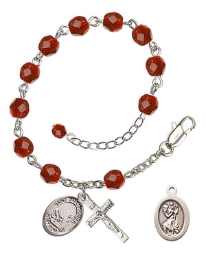 Saint Christopher Fishing Rosary Bracelet - Silver Plate - July - Ruby