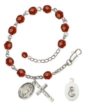 Our Lady of Guadalupe Rosary Bracelet - Silver Plate - July - Ruby