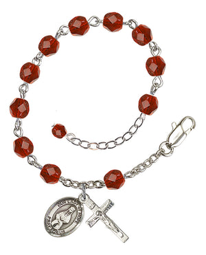 Our Lady of Hope Rosary Bracelet - Silver Plate - July - Ruby