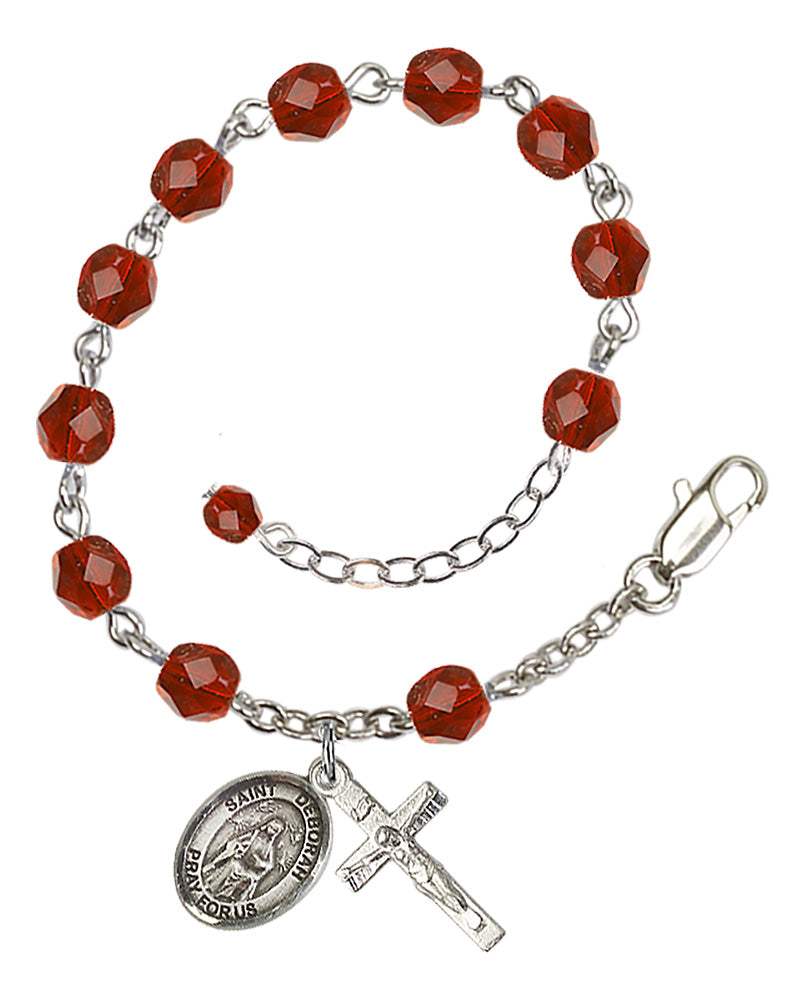 Saint Deborah Rosary Bracelet - Silver Plate - July - Ruby