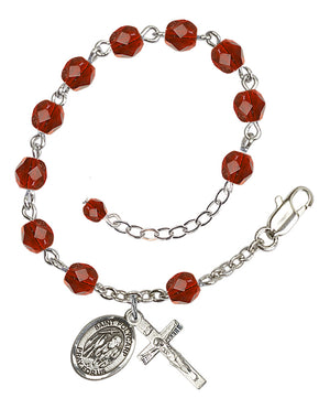 Saint Polycarp of Smyrna Rosary Bracelet - Silver Plate - July - Ruby