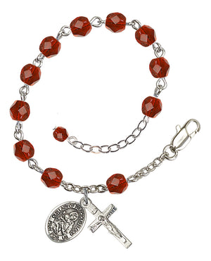 Our Lady of Precious Blood Rosary Bracelet - Silver Plate - July - Ruby