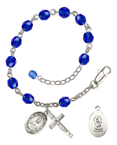 Scapular Rosary Bracelet - Silver Plate - September - Sapphire