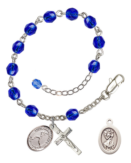 Saint Christopher Softball Rosary Bracelet - Silver Plate - September - Sapphire