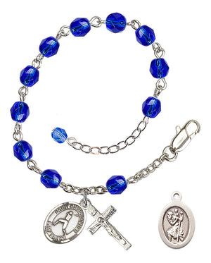 Saint Christopher Baseball Rosary Bracelet - Silver Plate - September - Sapphire