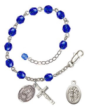 Saint Sebastian Ice Hockey Rosary Bracelet - Silver Plate - September - Sapphire