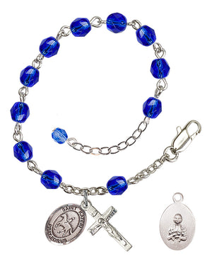 Saint Kateri Equestrian Rosary Bracelet - Silver Plate - September - Sapphire