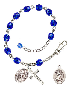 Saint Christopher Surfing Rosary Bracelet - Silver Plate - September - Sapphire