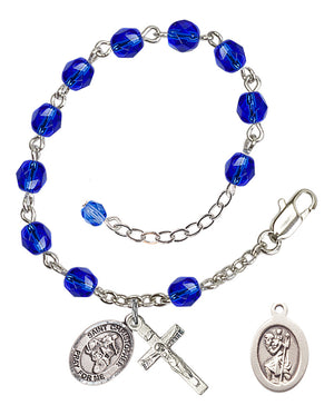 Saint Christopher Motorcycle Rosary Bracelet - Silver Plate - September - Sapphire