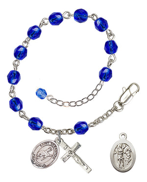 Saint Sebastian Rodeo Rosary Bracelet - Silver Plate - September - Sapphire