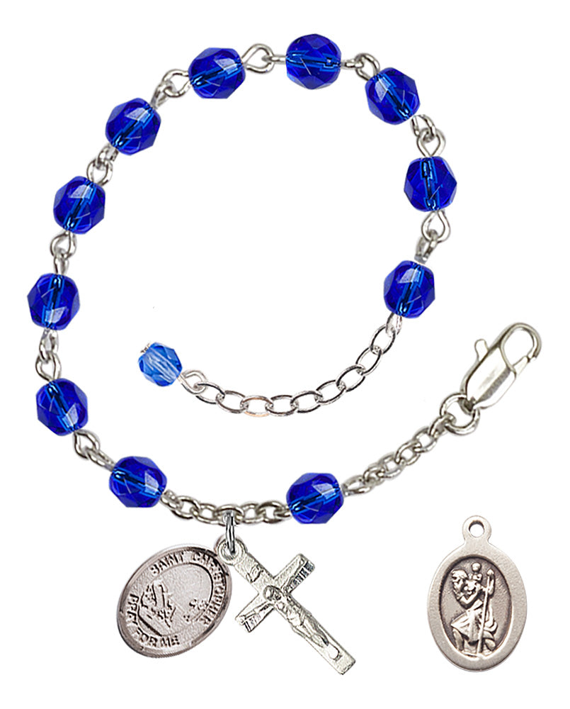 Saint Christopher Fishing Rosary Bracelet - Silver Plate - September - Sapphire