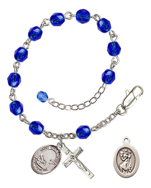 Saint Christopher Fishing Rosary Bracelet - Silver Plate - September - Sapphire