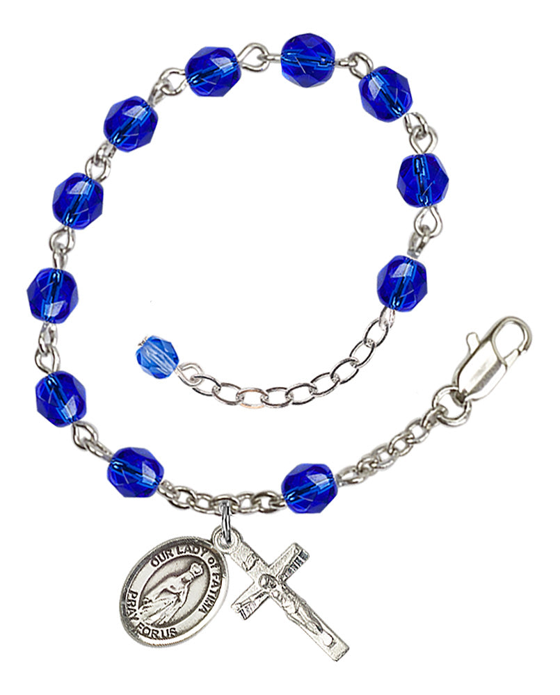 Our Lady of Fatima Rosary Bracelet - Silver Plate - September - Sapphire