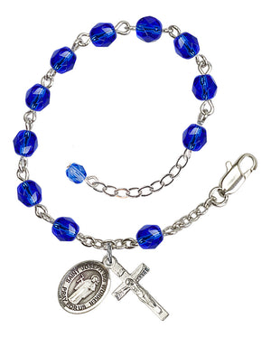 Saint Joseph the Worker Rosary Bracelet - Silver Plate - September - Sapphire