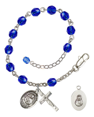 Our Lady of Mount Carmel Rosary Bracelet - Silver Plate - September - Sapphire