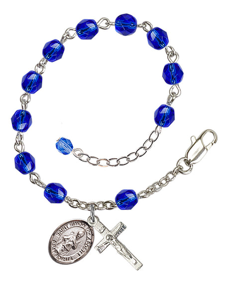 Saint Simon the Apostle Rosary Bracelet - Silver Plate - September - Sapphire