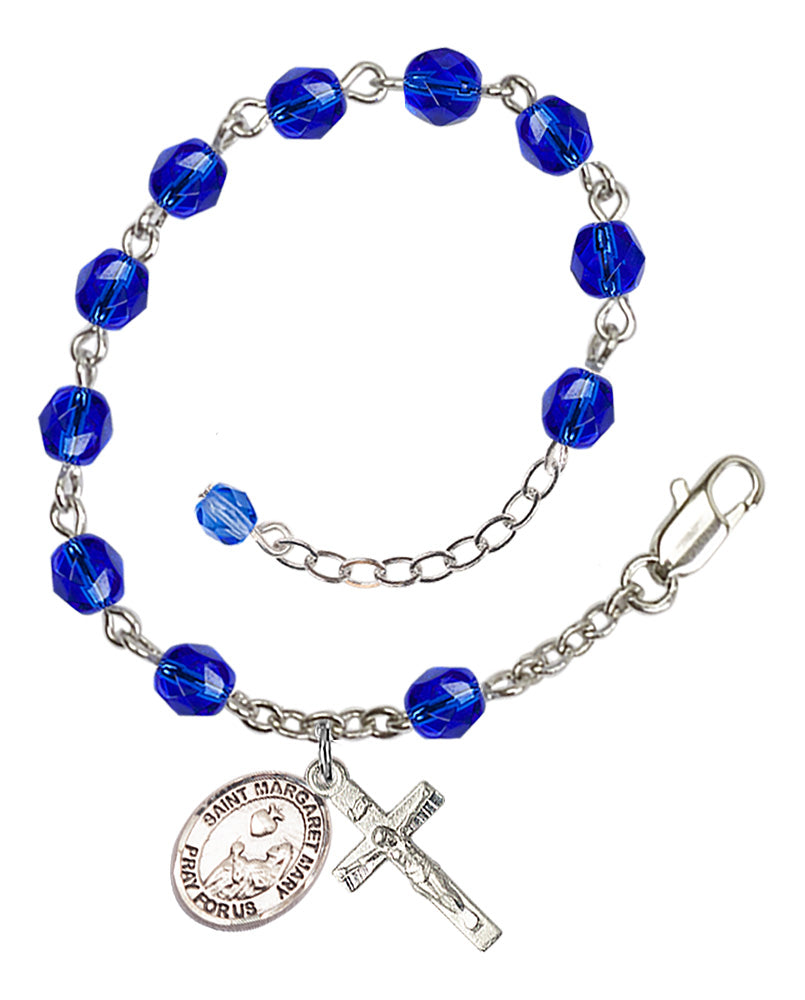 Saint Margaret Mary Alacoque Rosary Bracelet - Style 2 - Silver Plate - September - Sapphire