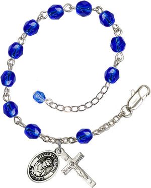 Saint Carlo Acutis Rosary Bracelet - Silver Plate - September - Sapphire