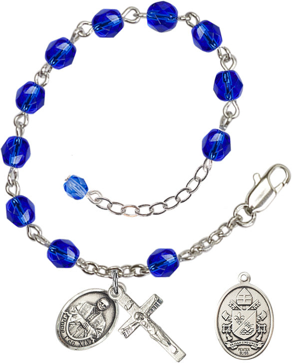 Pope Leo XIV Rosary Bracelet - Silver Plate - September - Sapphire