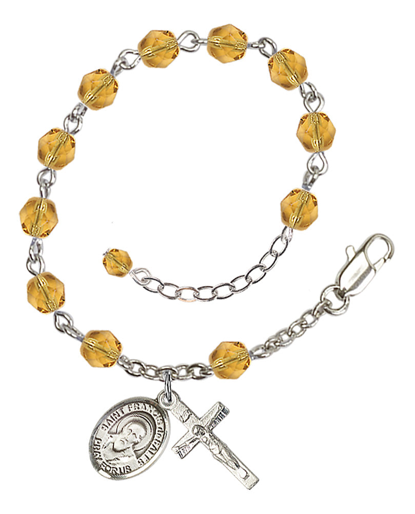Saint Francis de Sales Rosary Bracelet - Silver Plate - November - Topaz